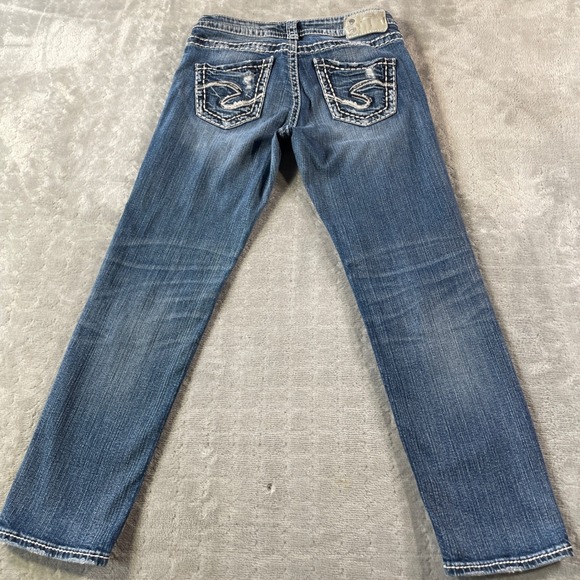 Silver Jeans Aiko Womens 26x26 Blue Mid Rise Straight Leg Distressed Whiskers - Picture 9 of 12